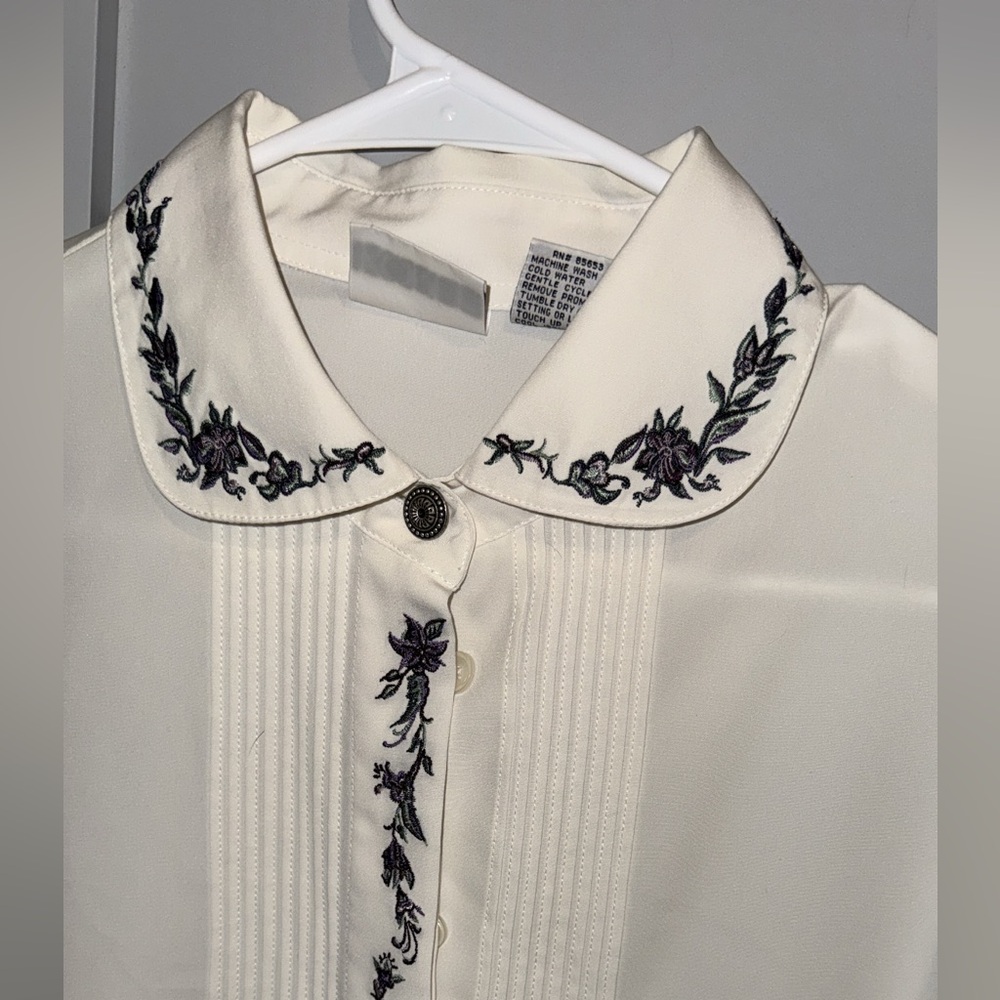 White Blouse with Purple Floral Embroidery